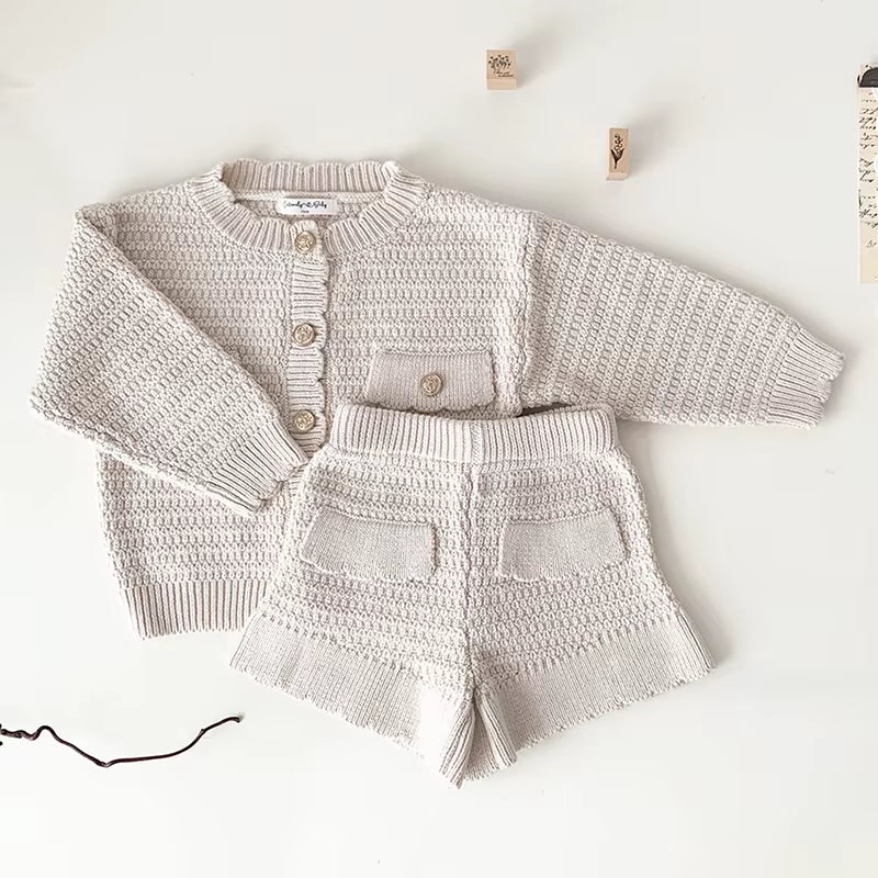 CozyChic – Knit Cardigan & Shorts Set for Toddler Girls