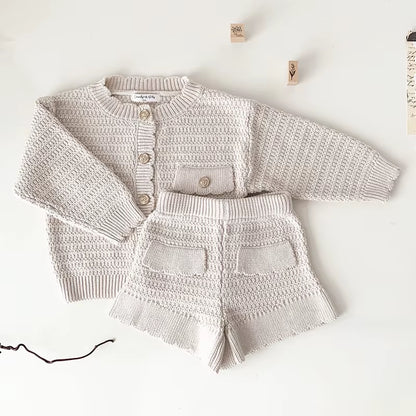 CozyChic – Knit Cardigan & Shorts Set for Toddler Girls