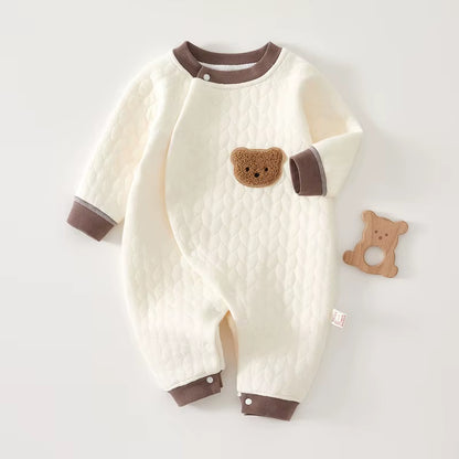 CuddleCub™ Cartoon Bear Romper – Soft Autumn & Winter Bodysuit for Baby Boys and Girls